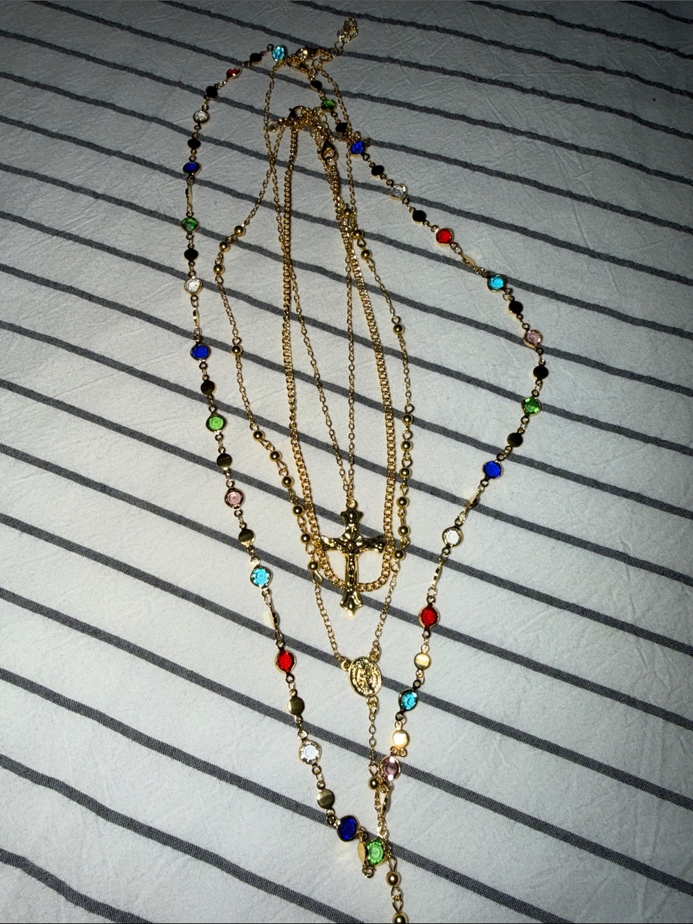 Gold Layered Multi-Color Beaded Rosary Necklace - Picture 2 of 3